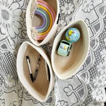 Inwagui Petits paniers de rangement pour l'organisation, panier tressé en corde panier décoratif bohème ovale boîte peu profonde, bacs de rangement pour étagère de placard pour le maquillage, la papeterie, les jouets pour chiens et chats, paniers cadeaux