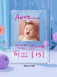 1pc Custom Birth Picture Frame, Personalized Photo Acrylic Picture Frame, Custom Birth Stat Picture Frame, Personalized Photo Frame, Personalized Baby Shower Gifts, New Gift For Housewarming Living Room, Bedroom - Hot Pink - View 7