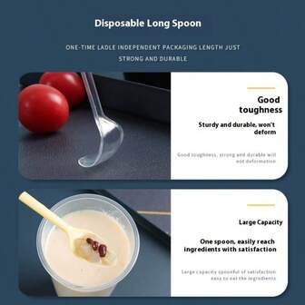 Disposable Spoon 18cm Roasted Fairy Grass Long Handled Spoon Milk Tea Shop Dessert Fruit Scoop Thick Plastic Spoon Long Ice Soup
