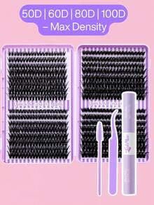640PCS Cluster Lash Extension Kit – 50D/60D/80D/100D Mixed Volume Faux Mink Lashes, 0.31-0.63inch Soft Fluffy Wispy Individual Lashes, Handmade Natural To Dramatic Cat Eye Look, 0.07mm Lightweight Reusable False Eyelashes With Lash Glue, Precision Tweezer & Lash Brush, Beginner-Friendly DIY Lash Kit, Perfect For Daily Makeup, Wedding, Party, Travel, Cosplay, Night Out, And Holiday Gifts For Christmas, Valentine's, Halloween, Thanksgiving, Easter & Mother's Day - Màu tím - Xem 11