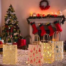 12/24 件圣诞主题礼品袋，12 种什锦图案套装，烫金和压花工艺品，卡通圣诞树、驯鹿、雪花图案，牛皮纸包装，圣诞派对用品