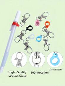 Retractable Pen Clips With Adjustable Silicone Anti-Lost Rope, Silicone Grip, Metal Carabiner Accessory, Colorful Pen Clip For Nurses And Doctors, Badge Reel And Lanyard, School Supplies, Random Colors