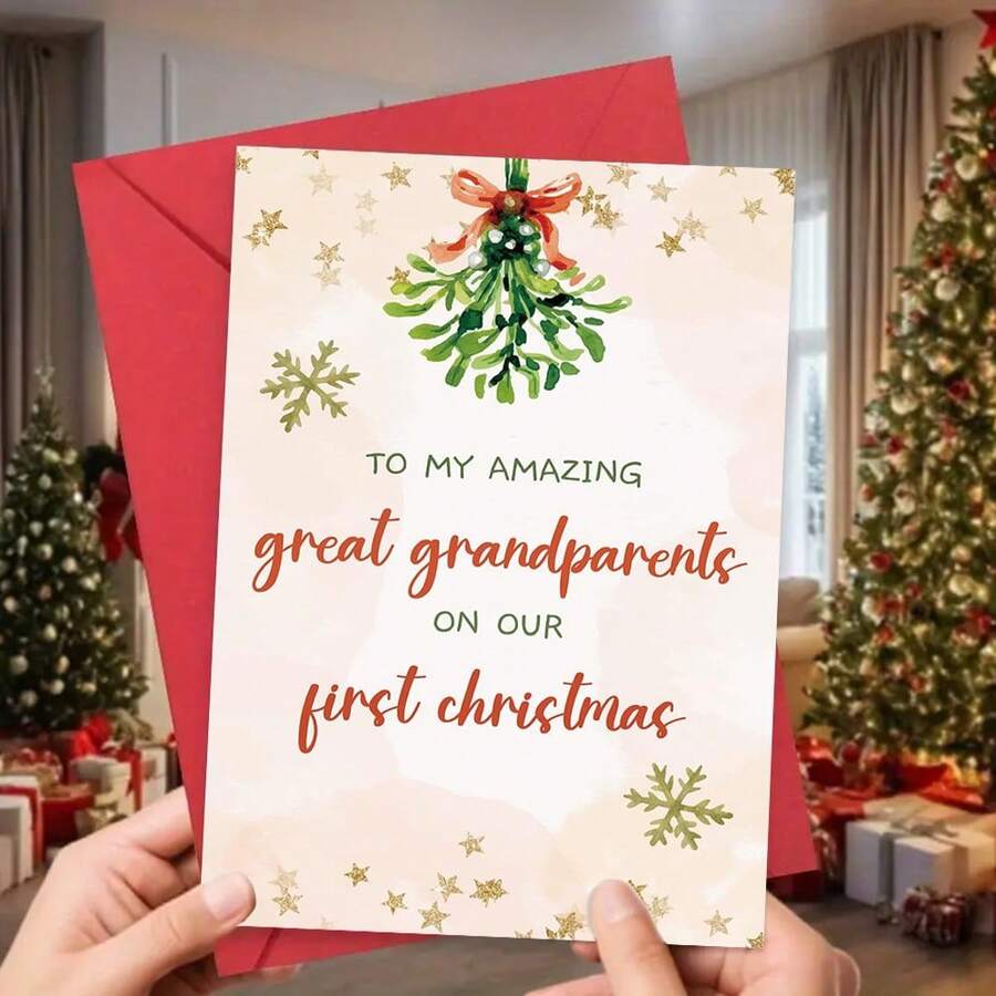 1PC, Great Grandparents Christmas Card, Merry First Christmas Card For Great Grandparents, To My Amazing Great Grandparents On Our First Christmas - one-size - View 1