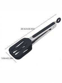 1pc Stainless Steel Food Tongs, Camping Outdoor BBQ Tongs, Baking Kitchen Tongs, Steak Tongs - Black - View 6
