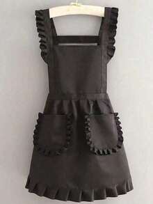 1 件时尚韩版围裙，公主围裙，帆布防水餐厅围裙，带口袋，女士涤纶围裙，简约风格黑色带口袋围裙，加厚腰围裙，时尚家务厨房家居工作服 - 彩色 - 查看 10