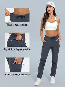 Women's Lightweight Quick-Dry Travel Golf Cargo Pants With Zipper Pockets - Dusty Blue - View 3