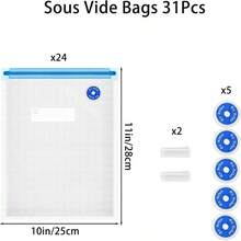Vacuum Sealer Bags Double Zipper Seal Microwaveable I#E#S: Reusable 8.5 * 8.5in 31 Pcs 24 Pcs Vacuum Zipper Bags 2 Seal Clips 5 Valves Plastic Food Storage Cooking: I#E#S - 11*10吋袋裝,24個 - 查看 3