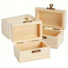 Natural Wooden Treasure Chest With Safety Latch - Stackable, Suitable For DIY Crafts, Pirate Party Favors, Wedding Decorations, Gift Boxes - Customizable Paint, Stains, Varnish - Great For Scavenger Hunts And Themed Events, Treasure Chests, Themed Party Supplies, Classic Wooden Appearance, Stackable Storage, Sturdy Construction, Craft Supplies, Crafting Enthusiasts