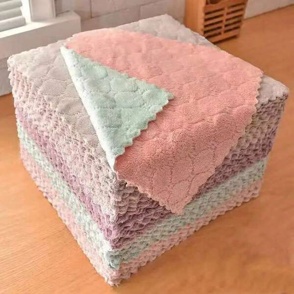 1/5/10/15/20pcs Random Color Xl Thickened Cleaning Cloth, Soft, Quick Drying & Oil-Free, Easy-To-Clean Microfiber Towel, Ideal For Kitchen, Restaurant, Table, Car Wash & Polishing,Kitchen,Bathroom,Home,Household Supplies