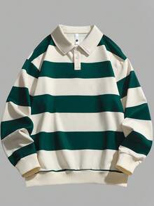 1pc Women's Autumn/Winter Contrast Stripe Polo Collar Sweatshirt For Running, Sports, Fitness, Casual Wear
