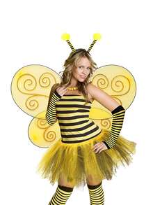 2PCS Beesuit - Women's Bee Wings + Bee Headband + Beehive Glasses And Yellow Ballet Dress, A Cute Halloween Beesuit, Suitable For Adults For Various Festivals, Small Animal Role-Playing Props