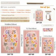 1幅带框帆布墙画，儿童房装饰，“女孩只想玩得开心”励志名言画，彩虹艺术，波西米亚风格，婴儿房/儿童房装饰，孕妇房装饰 - 彩色 - 查看 3