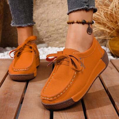 2025 Autumn New Arrival Plus Size Canvas Shoes, Solid Color Slip-On Casual Platform Loafers For Women