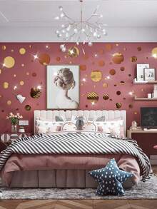 32pcs Gold Large And Small Circle Mirror Wall Stickers, Acrylic Wall Decoration Circle Mirror, Room Decoration Stuff, Bedroom Decor, Room Decor, Bathroom Decor.