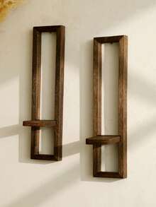 1pc/2pcs Vintage Farmhouse Style Wooden Wall Mounted Shelves, Brown Minimalist Geometric Design, Suitable For Indoor Living Room Wall, Window Sill, Fireplace Mantel, Outdoor Garden Wall (Candles Not Included) - Multicolor - View 5