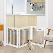 PawHut Foldable Wooden Pet Gate W/ 3 Panels 2 Support Feet For Small Dogs White - White - View 1