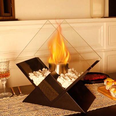 Black Portable Tabletop Fireplace 37cm H Clean-Burning Bio Ethanol Ventless Fire Bowl Pot For Indoor Outdoor Patio Parties Events Holiday Table Decor