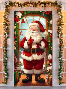 Copertura per porta natalizia con Babbo Natale e regali - 90 x 180 cm, in poliestere, decorazione natalizia per uso esterno e per feste