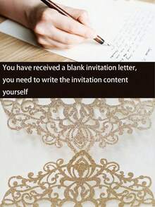 20pcs Gold Glitter Hollow Rose Shaped Wedding Invitations With Envelopes And RSVP Cards, Pre-Tied Satin Ribbons, For Wedding Anniversary, Bridal Shower, Engagement Party, Banquet Invitation - Multicolor - View 4