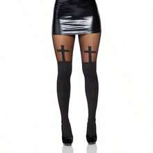 Women Bat Wing Sheer Tights - 十字黑 - 查看 1
