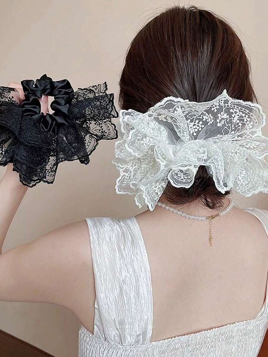 1pc/2pcs Elegant Lace Hair Scrunchies, Suitable For Ponytail, Bun Hairstyles, Dress Up, Daily Wear, Bohemian Style Hair Accessories, Spring/Summer, Hair Ties, Scrunchy Hair Ties