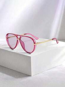 Feye 1pc Women's Retro Large Frame Fashion Fashion Glasses, Suitable For Beach And Travel, Spring/Summer - 透明紫 - 查看 4