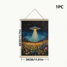 1件，帆布壁挂，带框墙饰，复古太空飞船，UFO野花墙饰，复古花卉油画，花卉外星人信徒墙饰——一份巧妙又时尚的礼物。复古家居装饰，适用于房间装饰、卧室装饰、宿舍装饰、客厅装饰。 - 彩色 - 查看 13