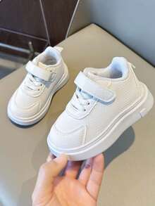 1 Pair Black & White Fashionable Waterproof PU Casual Sports Shoes For Toddler Boys & Girls, Suitable For Kindergarten, Performance, Spring & Autumn