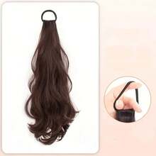 Women's Heat-Resistant Synthetic Ponytail Wig - Long Curly Wavy Non-Slip Rubber Band, Natural Layered Suitable For Daily Party Photos, Full Light Beige Color And All Hair Types Exclusive Stable High-Temperature Resistant Fiber Wig - Màu nâu tối - Xem 1