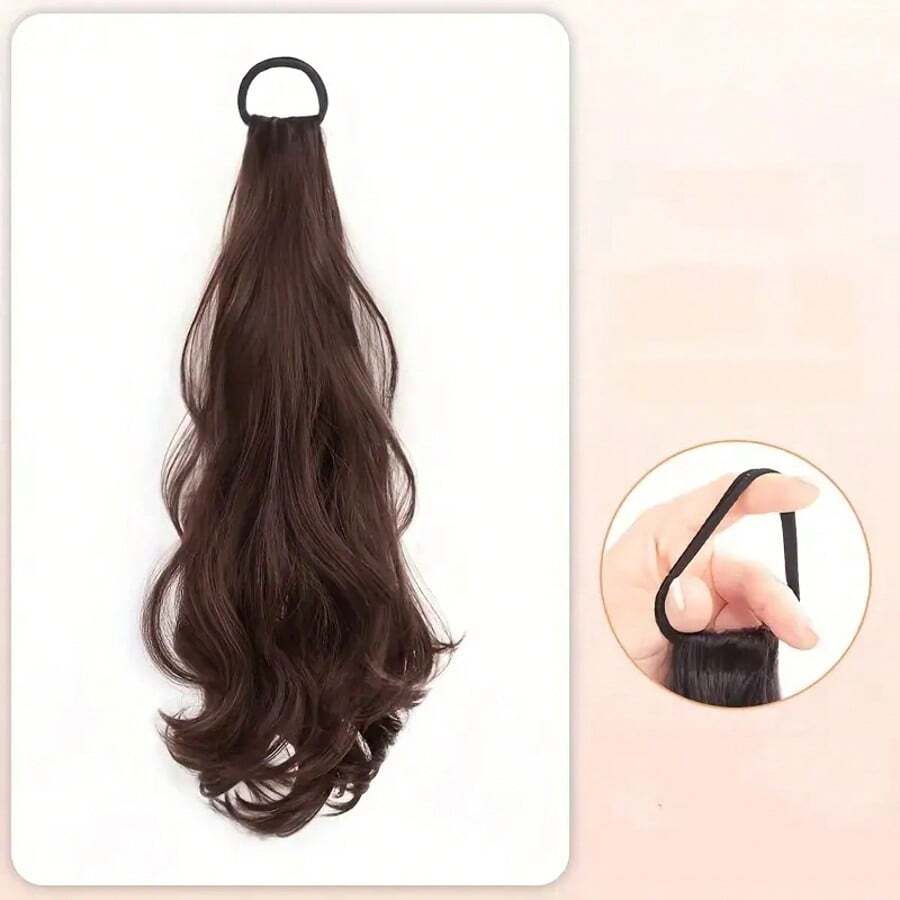 Women's Heat-Resistant Synthetic Ponytail Wig - Long Curly Wavy Non-Slip Rubber Band, Natural Layered Suitable For Daily Party Photos, Full Light Beige Color And All Hair Types Exclusive Stable High-Temperature Resistant Fiber Wig - Màu nâu tối - Xem 1