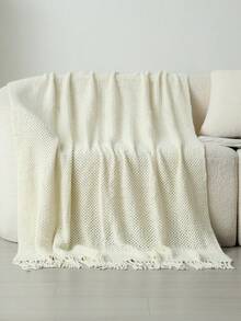 A Solid Color Particle Knitted Blanket, Nordic Style Acrylic Rectangular Office Nap Sofa Blanket Air Conditioning Blanket Knitted Small Blanket Shawl Cover Blanket Blanket Bed End Blanket - 網格米色 - 查看 3