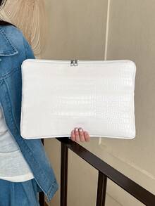 Capa organizadora minimalista de luxo com textura de crocodilo para notebook e tablet, em vários tamanhos. Capa protetora para laptop, bolsa para computador, resistente à água, ideal para viagens. - Branco - Ver 5