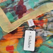 100% Mulberry Silk Scarf For Women Lightweight Long Scarves Beach Wraps Cover Up -Travel Photography Scarfhalloween - 藍綠色花卉 - 查看 10