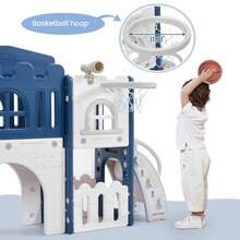 Huisuilinss Toddler Slide Set,8-In-1 Toddler Slide Playset,Indoor Toddler Playground With Slide,Kids Slide Outdoor Play Includes Basketball Hoop,Climber,Crawling Tunnel,Toy Storage For Kids Ages 1-3 - Màu xanh lam - Xem 4