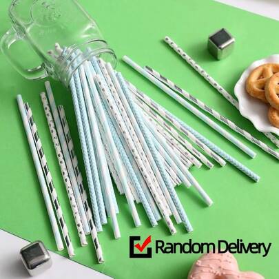 Random Silver-Blue Glitter PAPER Straws 25-Piece For Christmas, Wedding, BB Shower, Christmas, Birthday, New Year Party Decorations