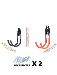 2pcs Heavy Duty Metal Hooks, Reinforced Specialty Hanging Rack, Warehouse Hardware Tool Storage Hanger, Suitable For Bicycle, Pipe, Skateboard, Ladder, Metal Cable Wall Mount Organizer Space-Saving Multi-Purpose Adjustable Stackable Portable