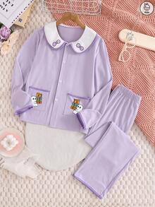 Zwei Teile Halloween Mädchen Pyjama Set - lustiges Geisterbuch Muster Strickjacke mit Knöpfen, langärmelige Hose, bequem und lässig, geeignet für den täglichen Gebrauch Zuhause im Frühling, Herbst und Winter