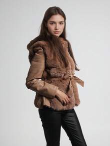 Women's Winter Jacket with Soft Faux Fur Collar and Waist Belt – Perfect for Chilly Days. A must-have for winter wardrobe! - 卡其色 - 查看 7