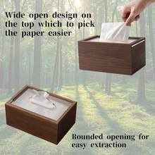 1pc Chinese Style Wooden Paper Towel Holder, Desk Tissue Box With Acrylic Cover, Striped Pattern, Suitable For Bathroom, Office, Bedside, Home And Dining Room