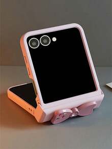 时尚粉色星钻蝴蝶结纯色手机壳，兼容三星 Galaxy Z Flip7 Z Flip 6 5 Z Flip4 3 5G 折叠保护套 - 粉色 - 查看 4