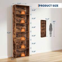 Wood Bookcase 6-Shelf Industrial Rustic Bookshelf, Heavy-Duty Tall Book Shelf With 6 Tiers For Storage, Organize Your Office, Living Room, Bedroom, Home Library Furniture  6-Tier Bookcase, 71.4" Tall Bookshelf, Modern Open Storage Shelf For Living Room, Office, Bedroom Sturdy MDF & Particleboard, Easy Assembly - 棕色 - 查看 3