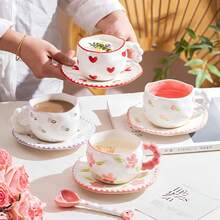 创意咖啡杯碟套装 优质手工陶瓷水杯 手绘简约下午茶杯 拿铁杯 卡布奇诺杯