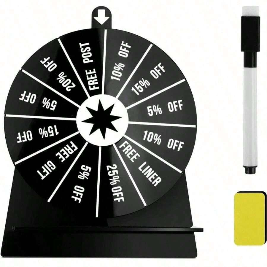 6 Inch Prize Wheel, 12 Slot, Black Prize Wheel With Stand, Small ...