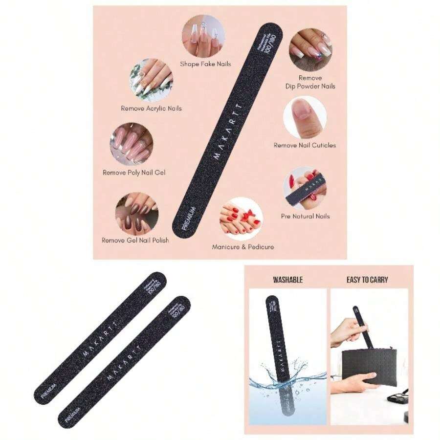 Nail File 180 Grit Emery Boards Nails 10pcs Black Nail Files Professional Washable Doubled Sides Nail File Kit Natural Acrylic Nails Coarse Salon Use
