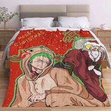 Jednoczęściowy flanelowy koc z nadrukiem cyfrowym z reniferem Świętego Mikołaja Roronoa Zoro i Sanji – miękki, ciepły i wielofunkcyjny na sofę, do biura, łóżka, na kemping i w podróż – uniwersalny prezent na każdą porę roku