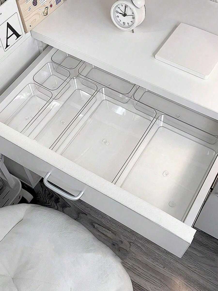 1pc/3pcs/4pcs/5pcs/7pcs/11pcs Makeup & Skincare Storage Organizer Boxes, Multi-Size Drawer Style Organizer, Suitable For Office Desk, Bedroom, Dorm, Stationery - Clear - View 1