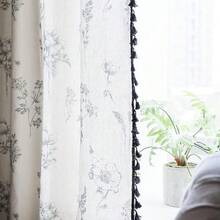 Boho Curtain With Handmade Tassels, Rod Pocket Window Treatment Vintage Rustic Bohemian French Farmhouse Semi-Blackout Print Drape For Bedroom, 1 Panel 59" W X 84" L,Grey Floral - 灰色花卉圖案59寬x84公升1包 - 查看 5