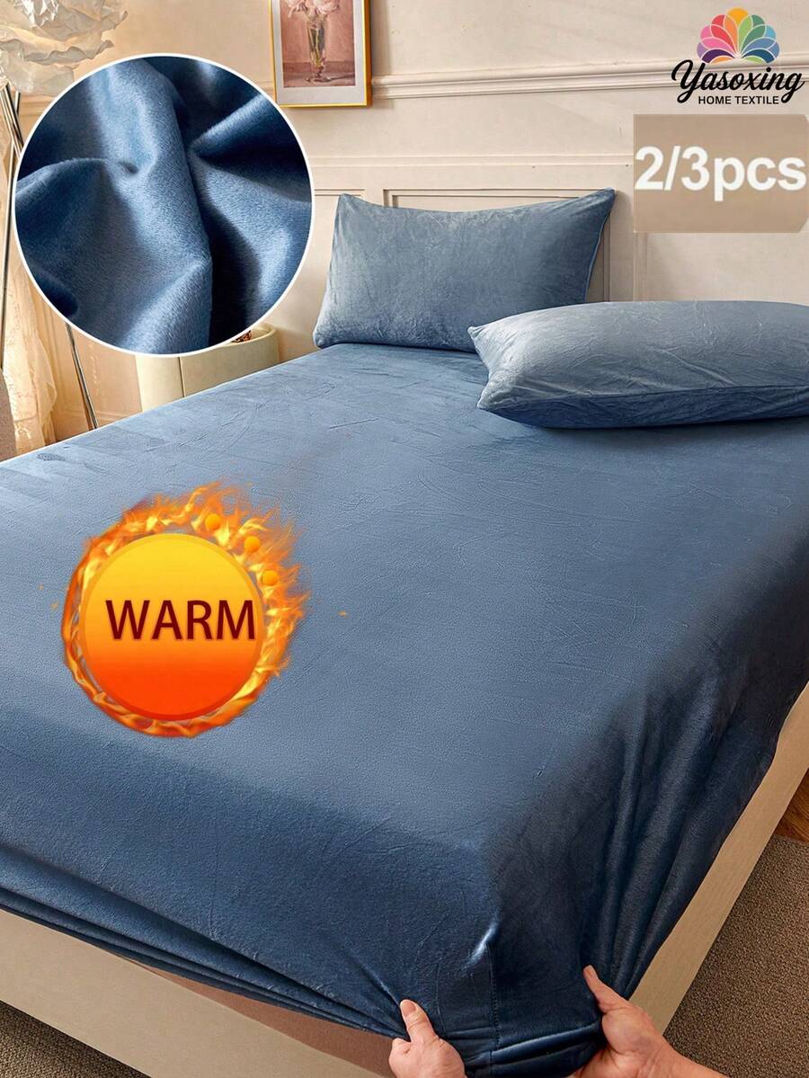 Bộ ga trải giường nhung xanh 2/3 chiếc, mềm mại ấm áp, trơn mịn, kích thước King Queen, Twin, ga trải giường siêu mềm mại sang trọng, thoải mái, có túi sâu 11,8 inch, thích hợp cho mùa thu đông và xuân. 1 ga trải giường + 1/2 vỏ gối. Bộ đồ giường cho trẻ em. Bộ đồ giường cho trường học. - Màu xanh bụi bặm - Xem 1