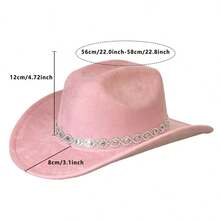 Rhinestone Western Cowgirl Hats Fashionable Elegant Wide Brim Fedora Caps For Women And Men - 粉色 - 查看 7