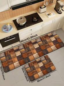 1pc Silica Gel Kitchen Floor Mat, Wood Grain Mosaic Pattern Design, Simulating The Effect Of Old Wooden Board Splicing, Presenting A Retro And Natural Visual Style - Multicolor - View 19